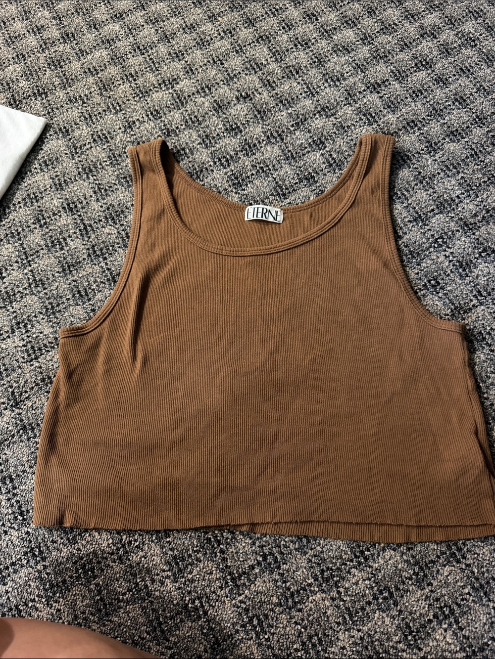 Eterne Chocolate Brown Ribbed Cropped Tank